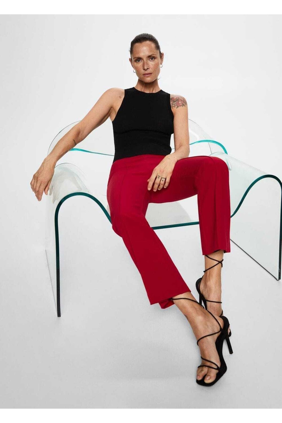 MANGO Woman-Cropped Flare Trousers 6