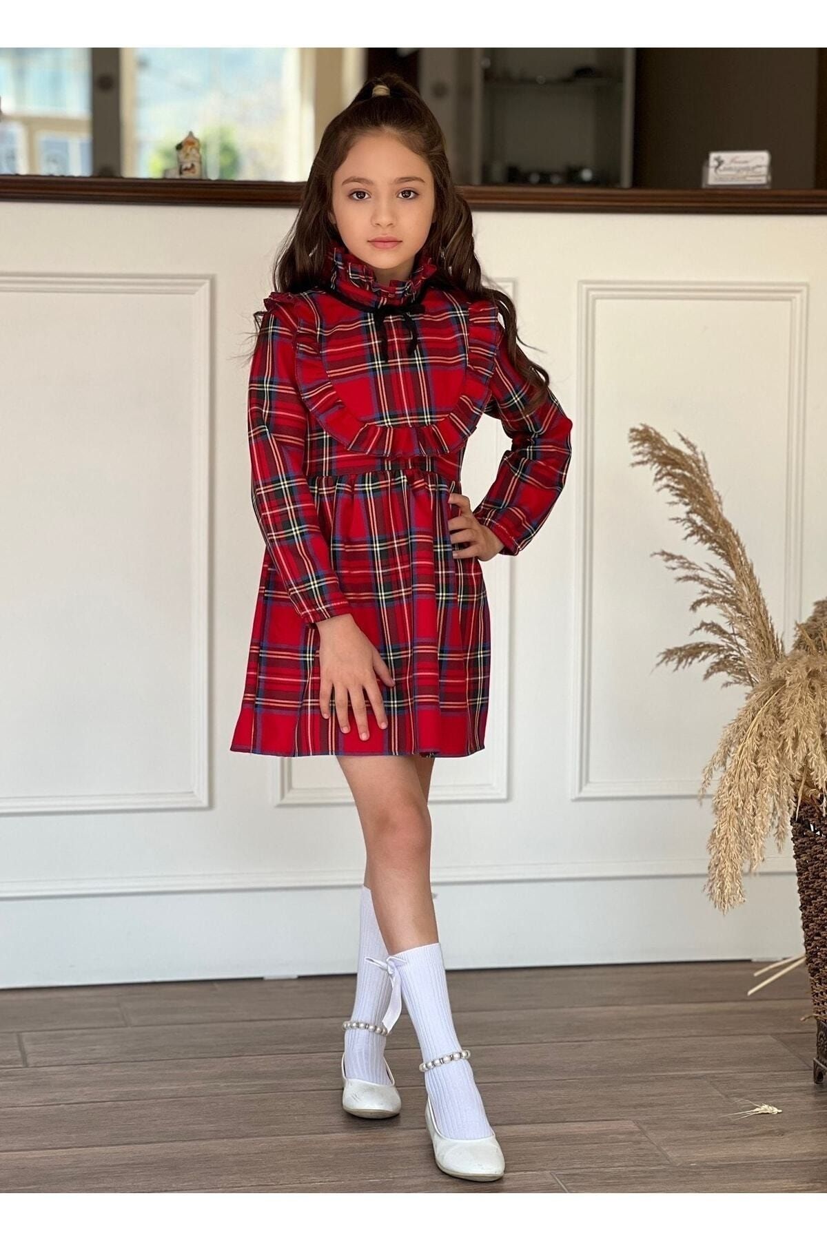 Girls red top plaid dress