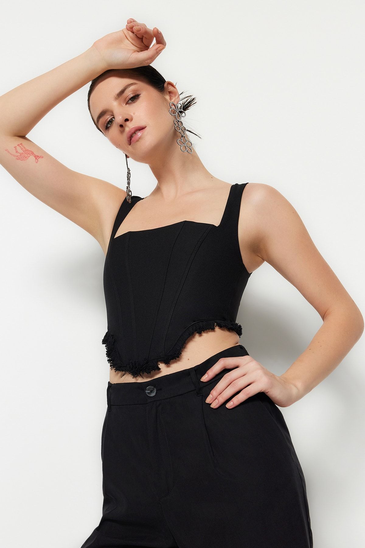 Trendyol Collection Black Crop Lined Woven Bustier Bustier