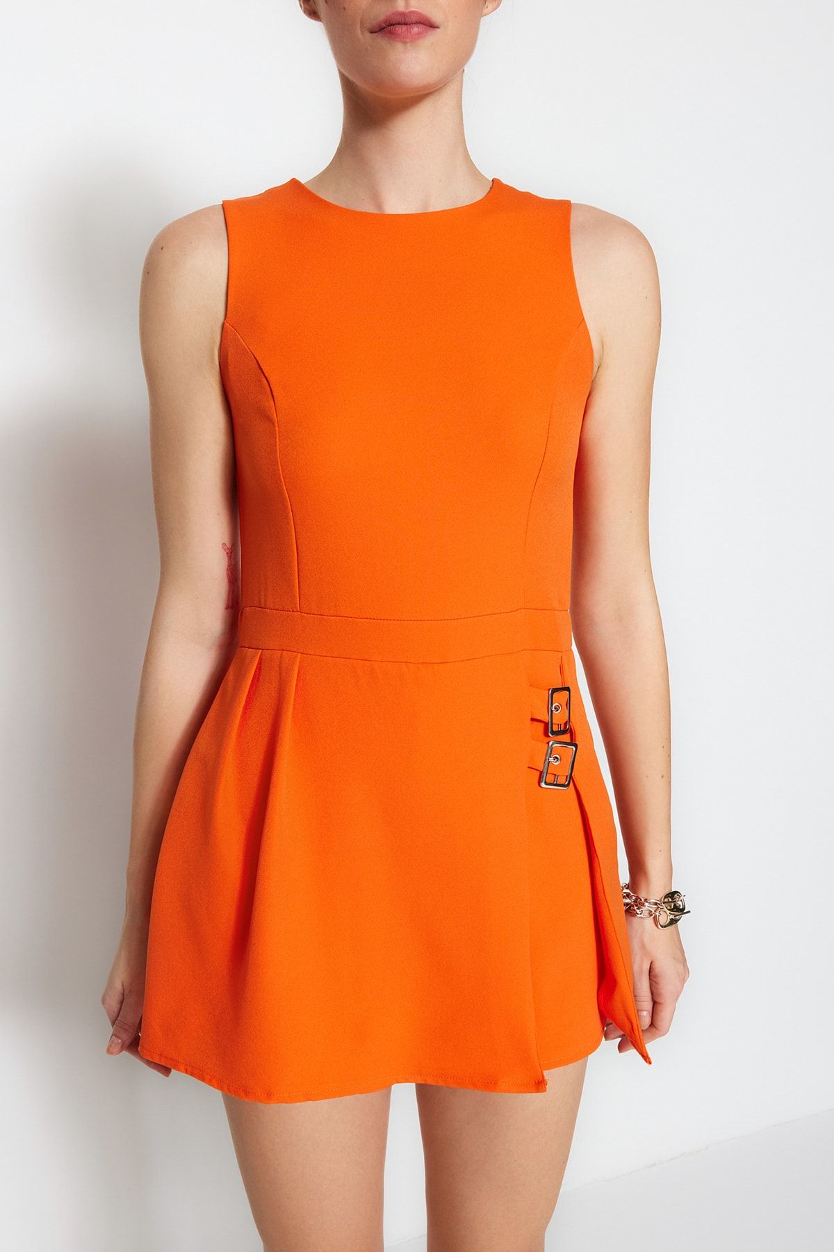 Trendyol Collection Orange Mini Short Skirt with Belt Detail Woven