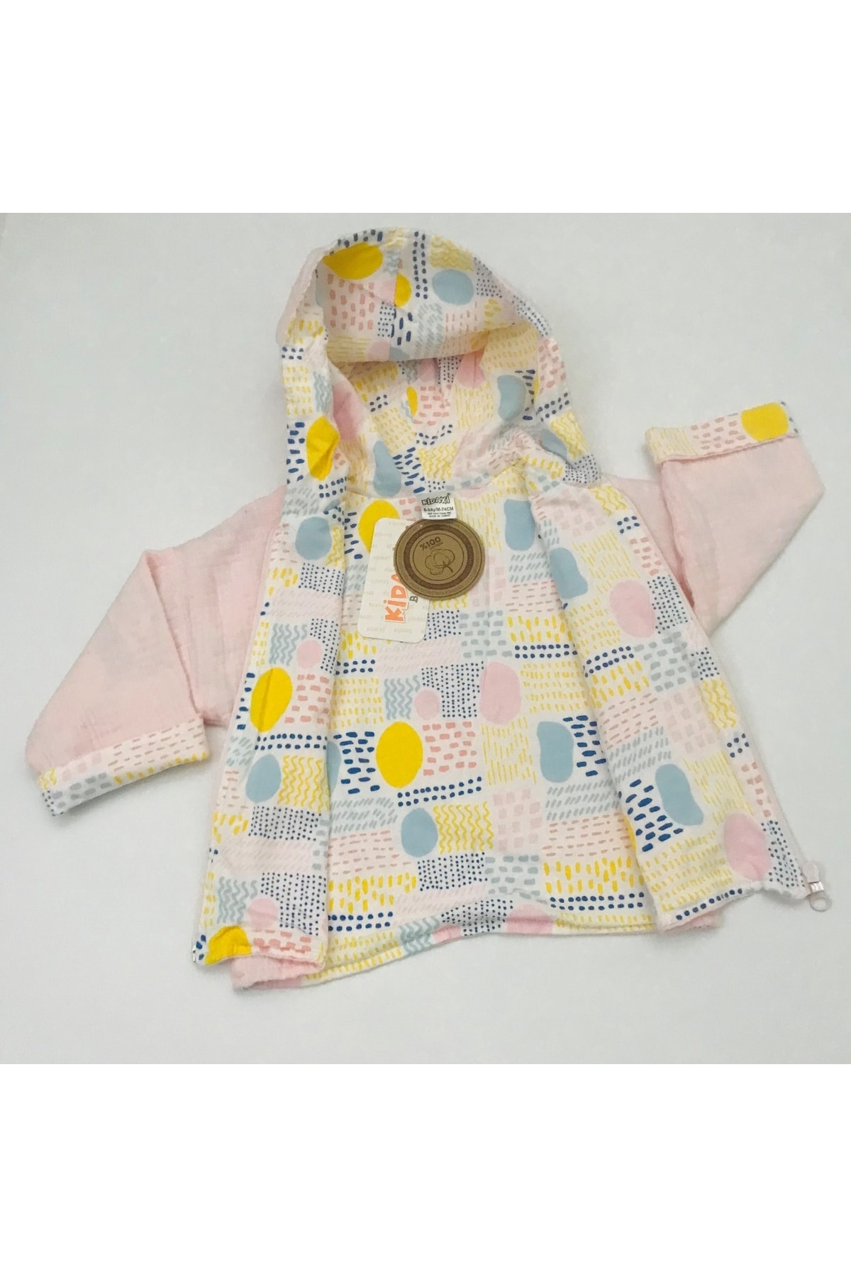 Kidaxi Safari Desenli Fermuarlı Kapuşonlu Muslin Hırka fotoğrafı 4 (önizleme)