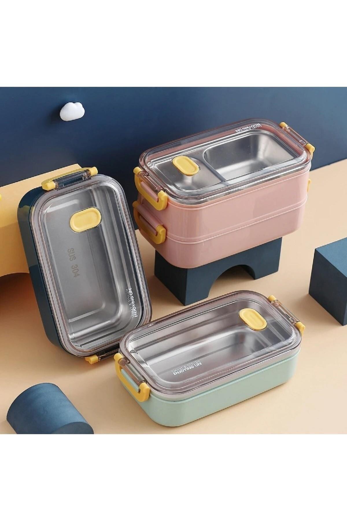 Vagonlife-Bento Lunch Box New Generation Lunch Box for Office-School 2 Layers Steel with Carrying Handles Ff367 2