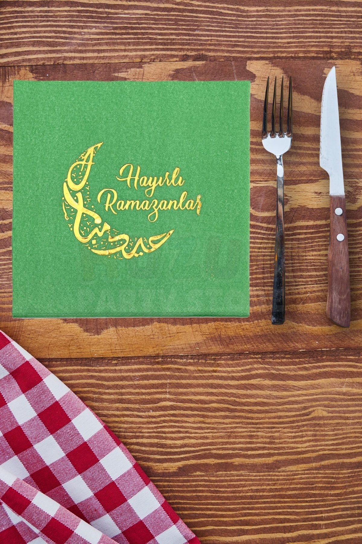 Good Ramadan Green Gold Gilded Napkin 16 Pieces 16x16 Cm Gold Foil Ramadan Feast Religious Ornament