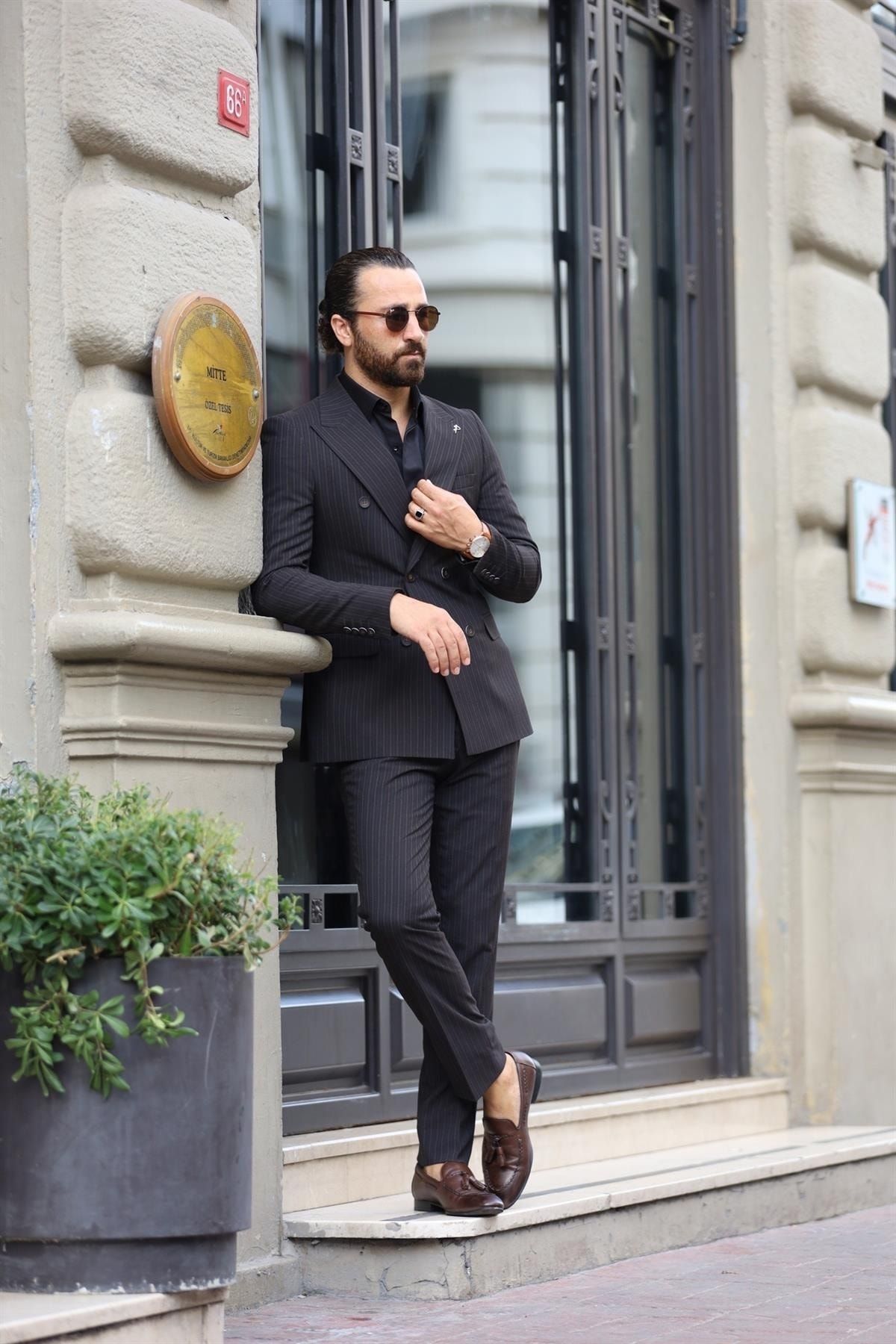PAREZ Italyan Stil Kruvaze Takım Elbise Ceket Pantolon MB8682