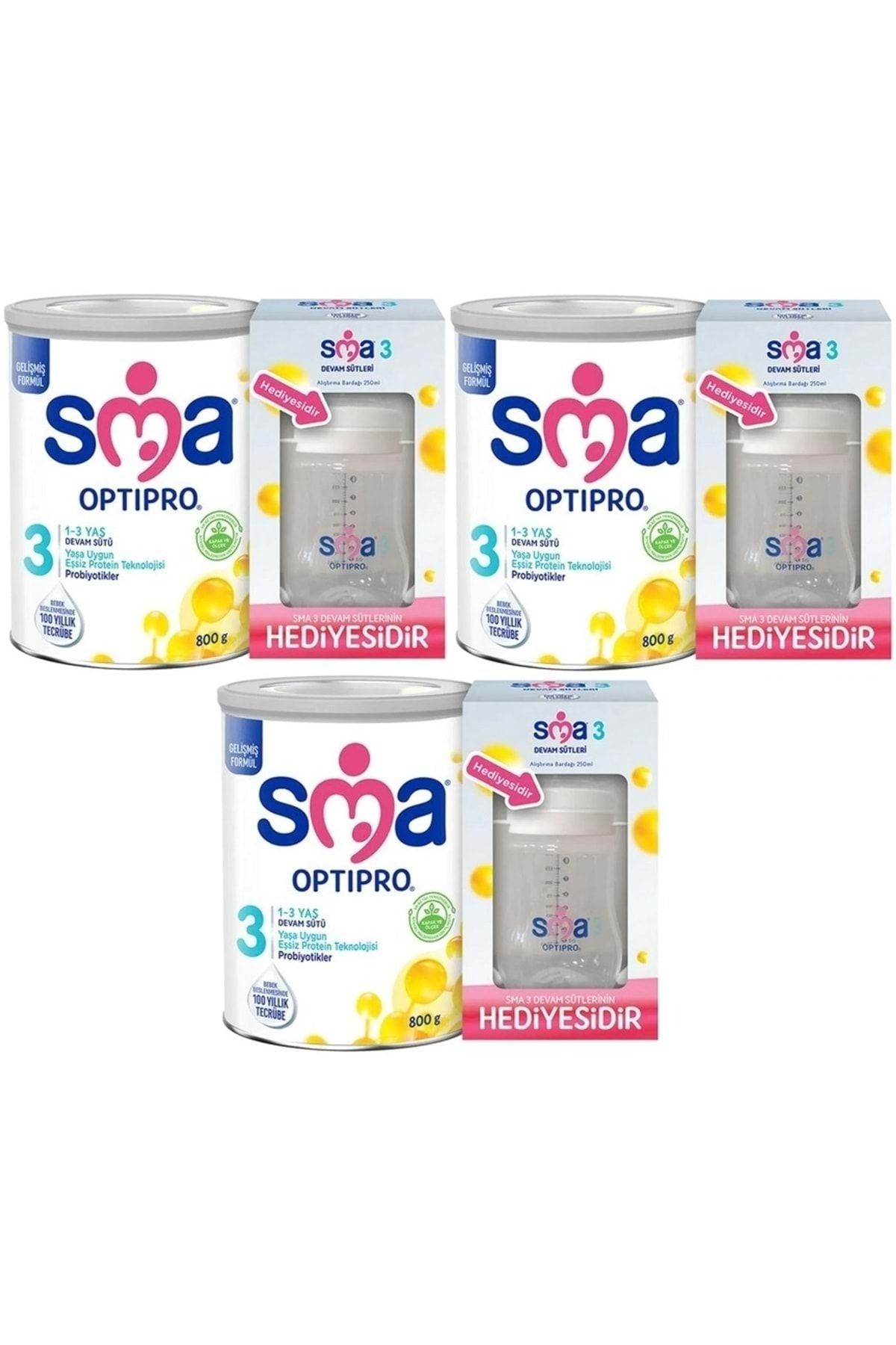 SMA Optipro 800gr No:3 Devam Sütü (1-3 YAŞ) (ALIŞTIRMA BARDAĞI HEDİYELİ) (3 LÜ SET)