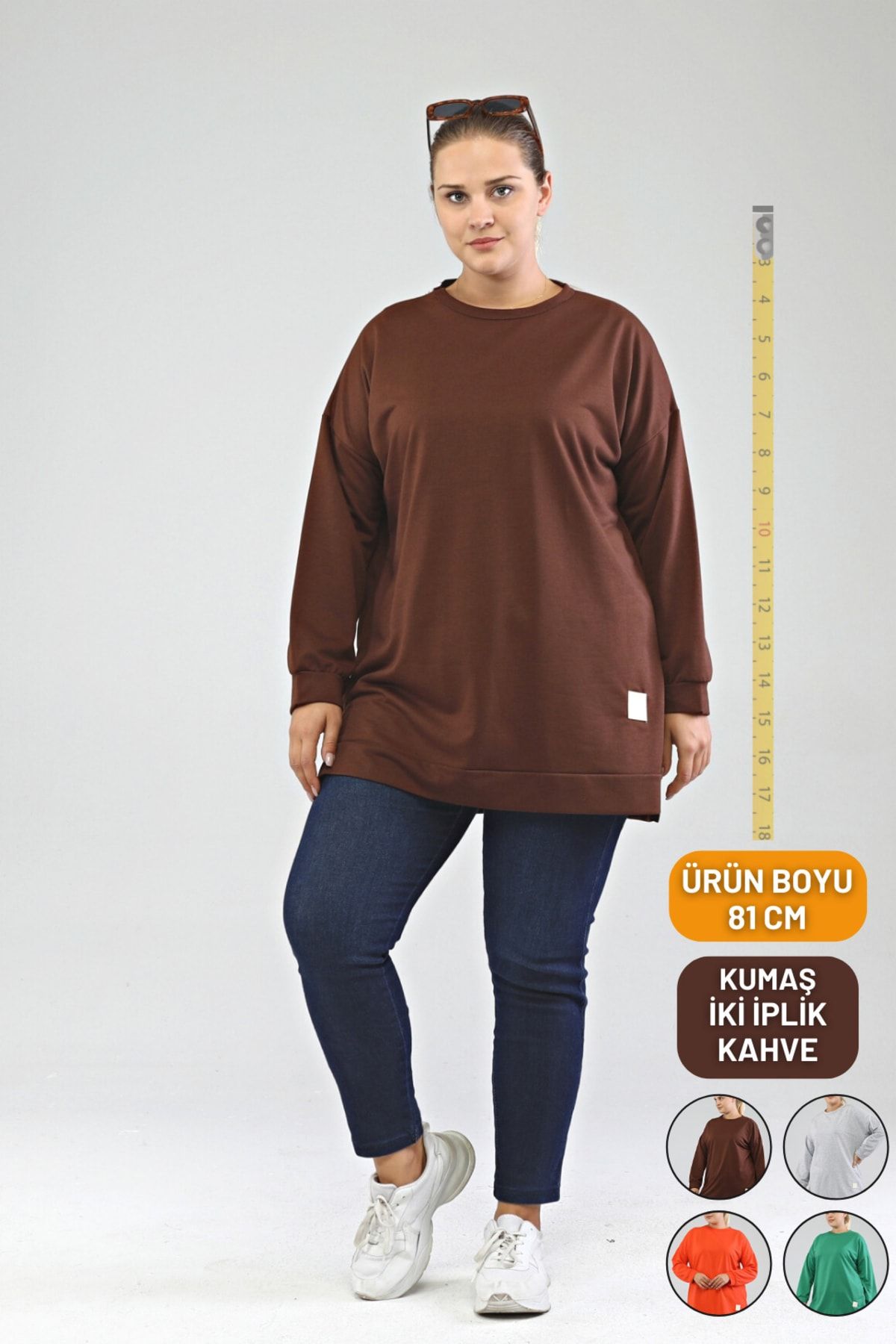 Ferace Kadın Büyük Beden Iki Iplik Oversize Tunik Pamuklu Kumaş