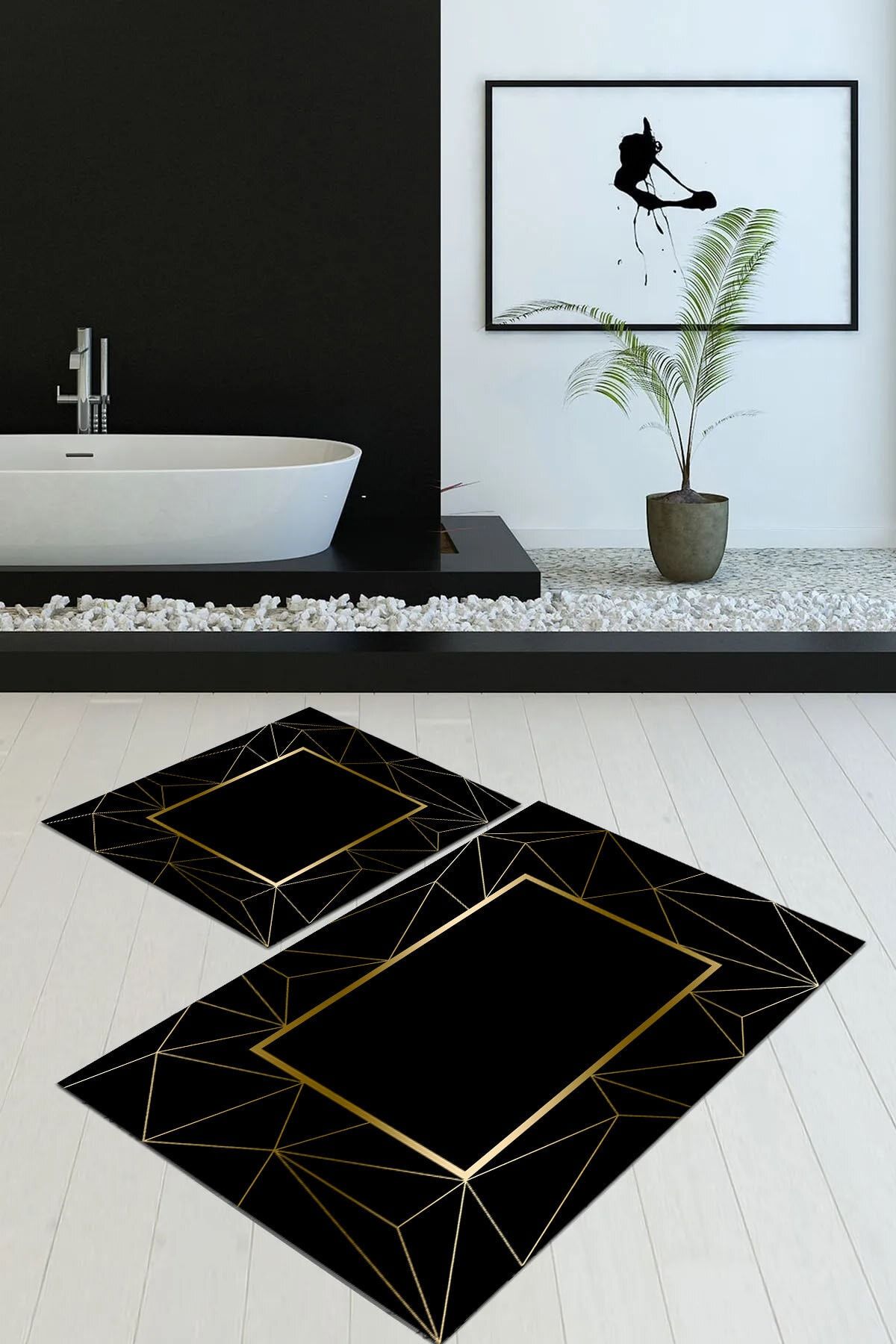 Eftelya Home Banyo Paspası, Klozet Takımı Yıkanabilir Kaymaz Taban 2 Li 60x100cm 50x60cm