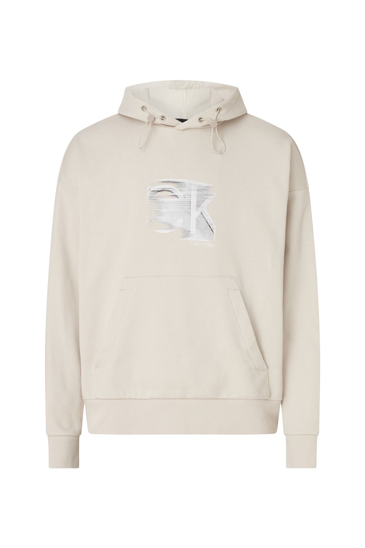 کلوین کلاین سویشرت مردانه یقه کلاه‌دار بژ K10k111109ace