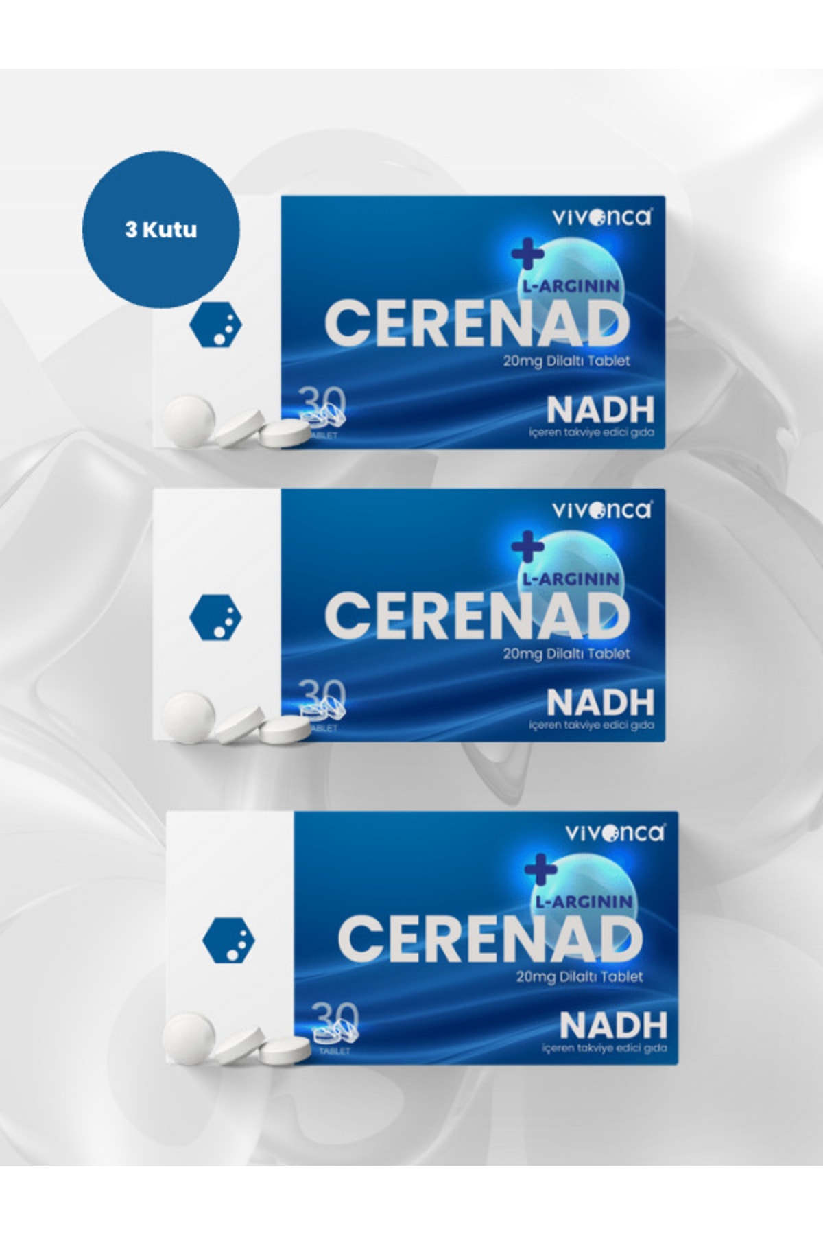 Cerenad + L-argının Avantajlı 3 Kutu, Nadh Ve L-argının Içeren Dil Altı Tablet Kahve Aromalı Takviye