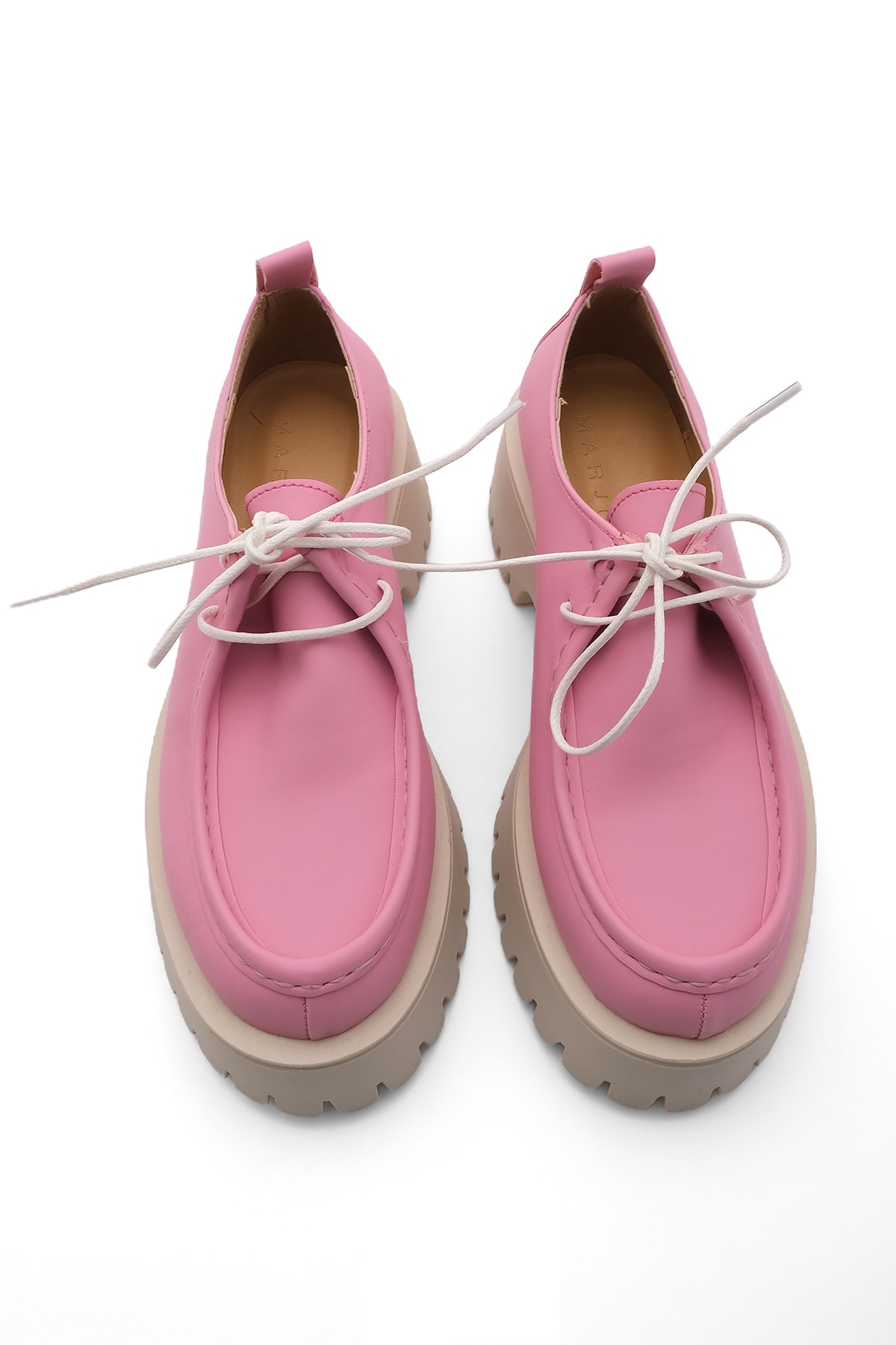 Marjin Kadın Oxford Ayakkabı Yüksek Taban Bağcıklı Günlük Ayakkabı Poti pembe ON10322