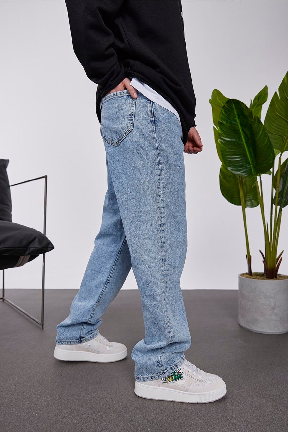 NOMARC 5174 Taşlamalı Açık Mavi Baggy Jean