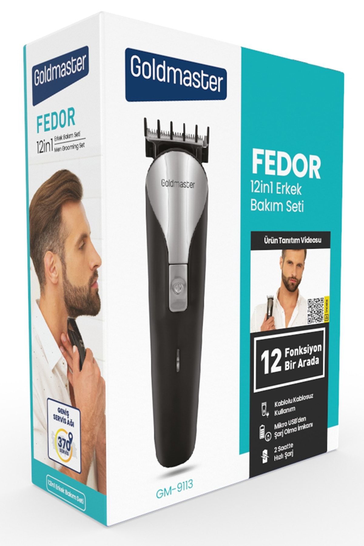 GOLDMASTER Fedor 120 Dakika Kullanım Süreli Li-ion Bataryalı 12 In 1 Erkek Bakım Seti SE10783