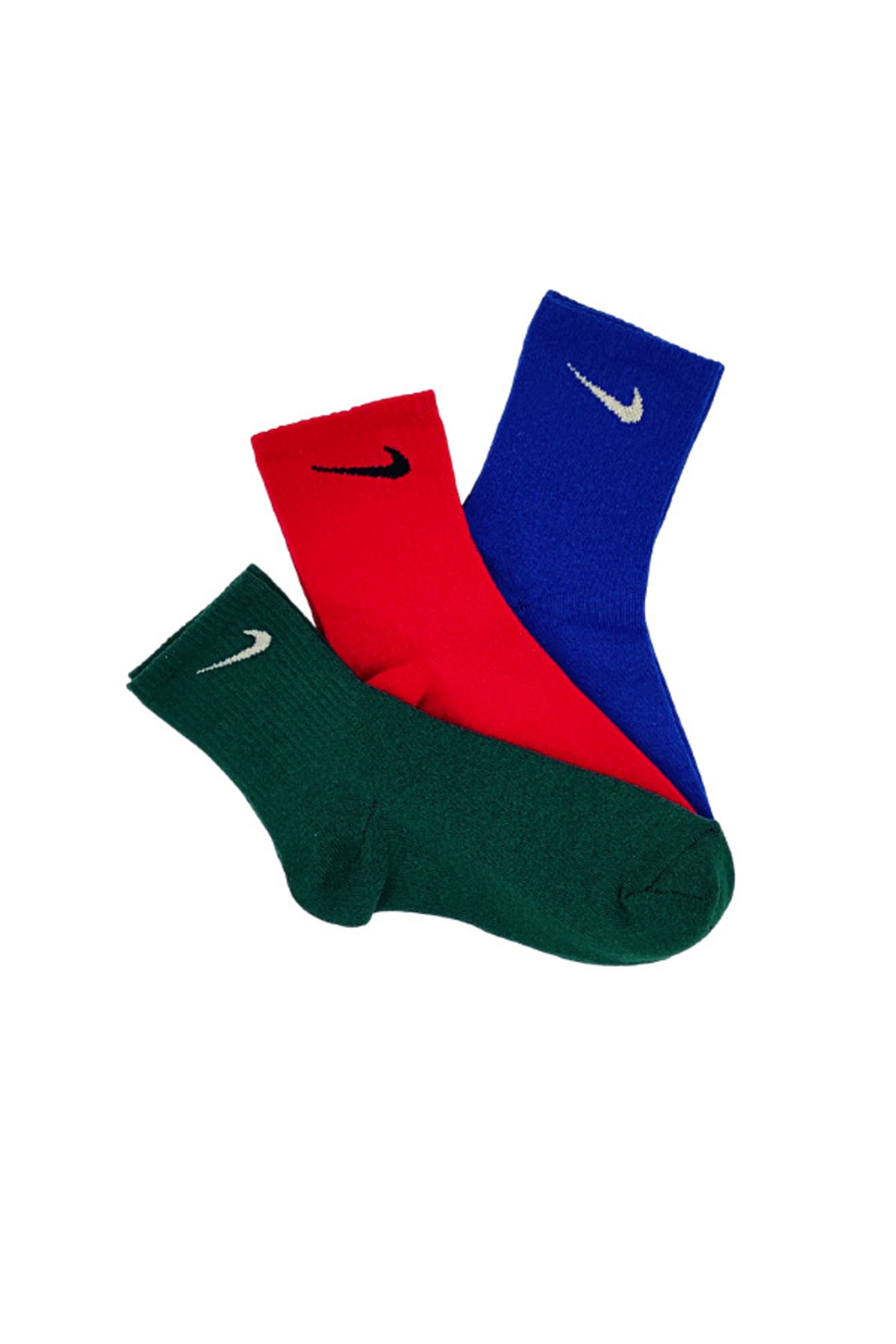 Air 3'lü Unisex Mavi Kırmızı Yeşil Antrenman Spor Tenis Futbol Basketbol Koşu Soket Çorap Seti