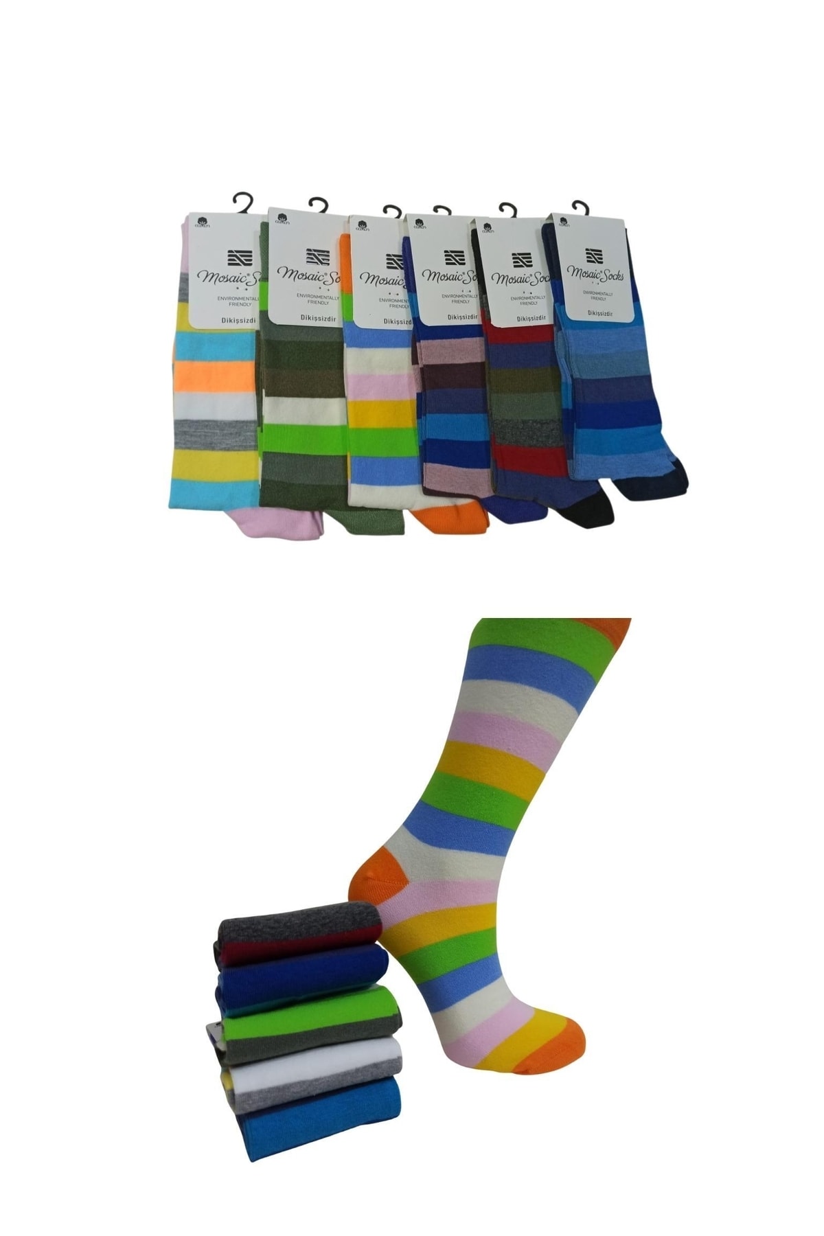 Mosaic 6'lı Kokulu Dikişsiz Çizgili Unisex Pamuklu Soket Çorap - Çok Renkli