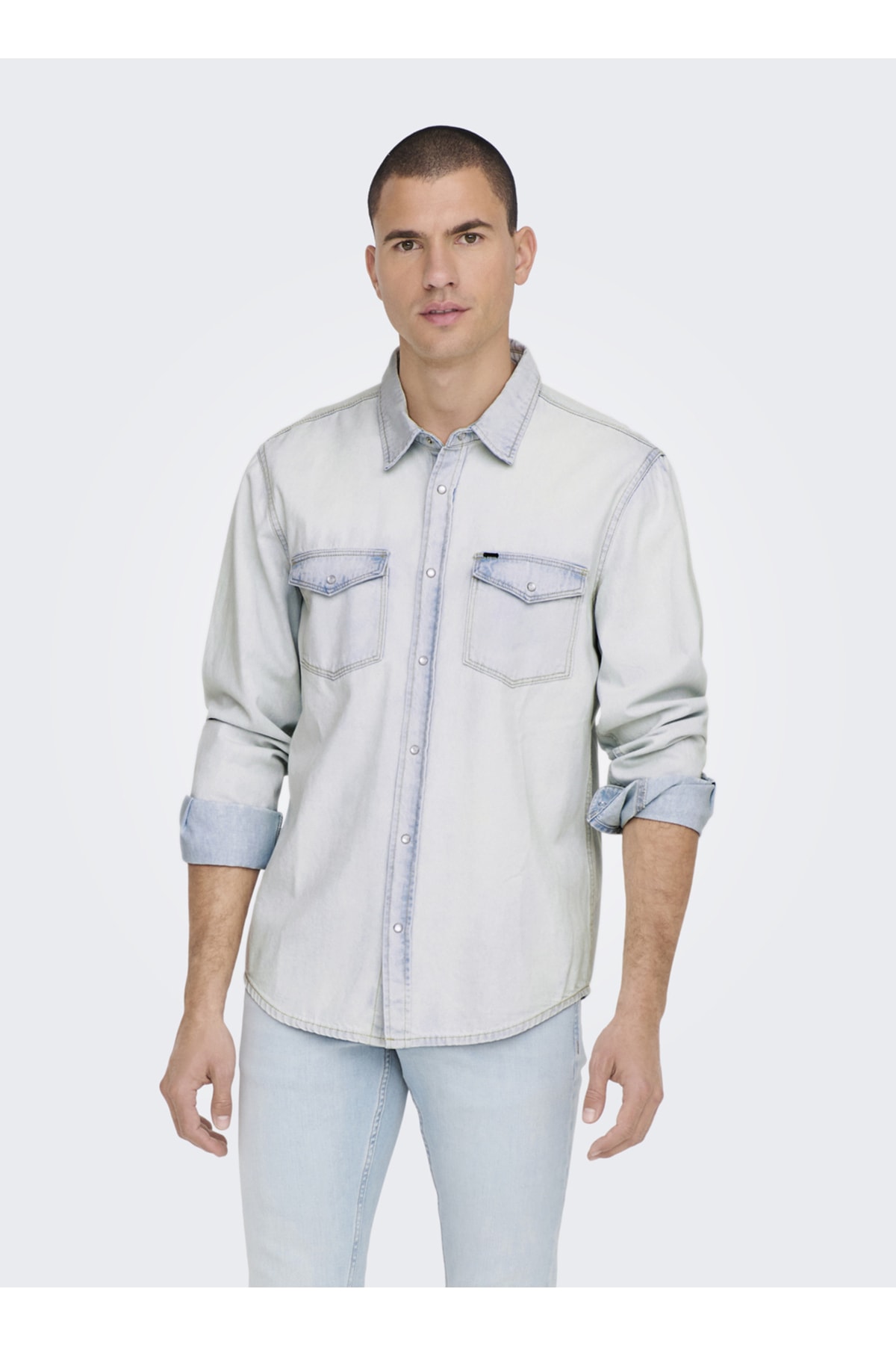 آنلی اند سانز پیراهن جین مردانه راحت 22023247_onsbane پیراهن جین 3247 N