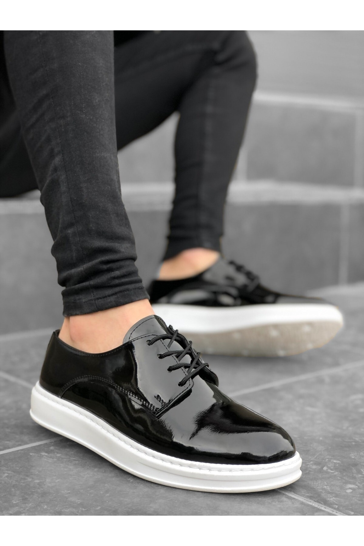BOA Bağcıklı Süet Klasik Siyah Yüksek Taban Casual Erkek Ayakkabı