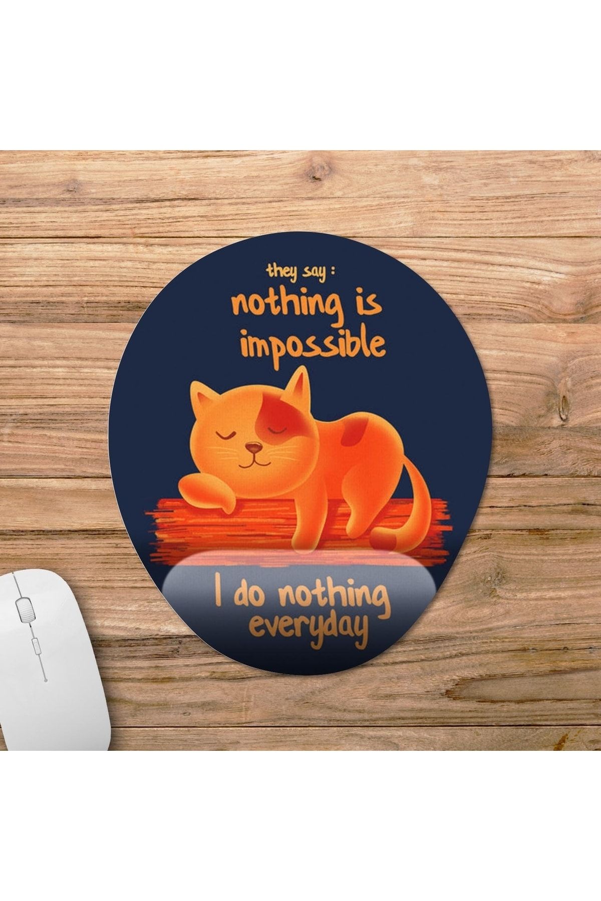 Pixxa-نموذج لوحة ماوس بمساعدة المعصم من Nothing Is Impossible - Lazy Cat - Lazy Right - بيضاوي واحد 1