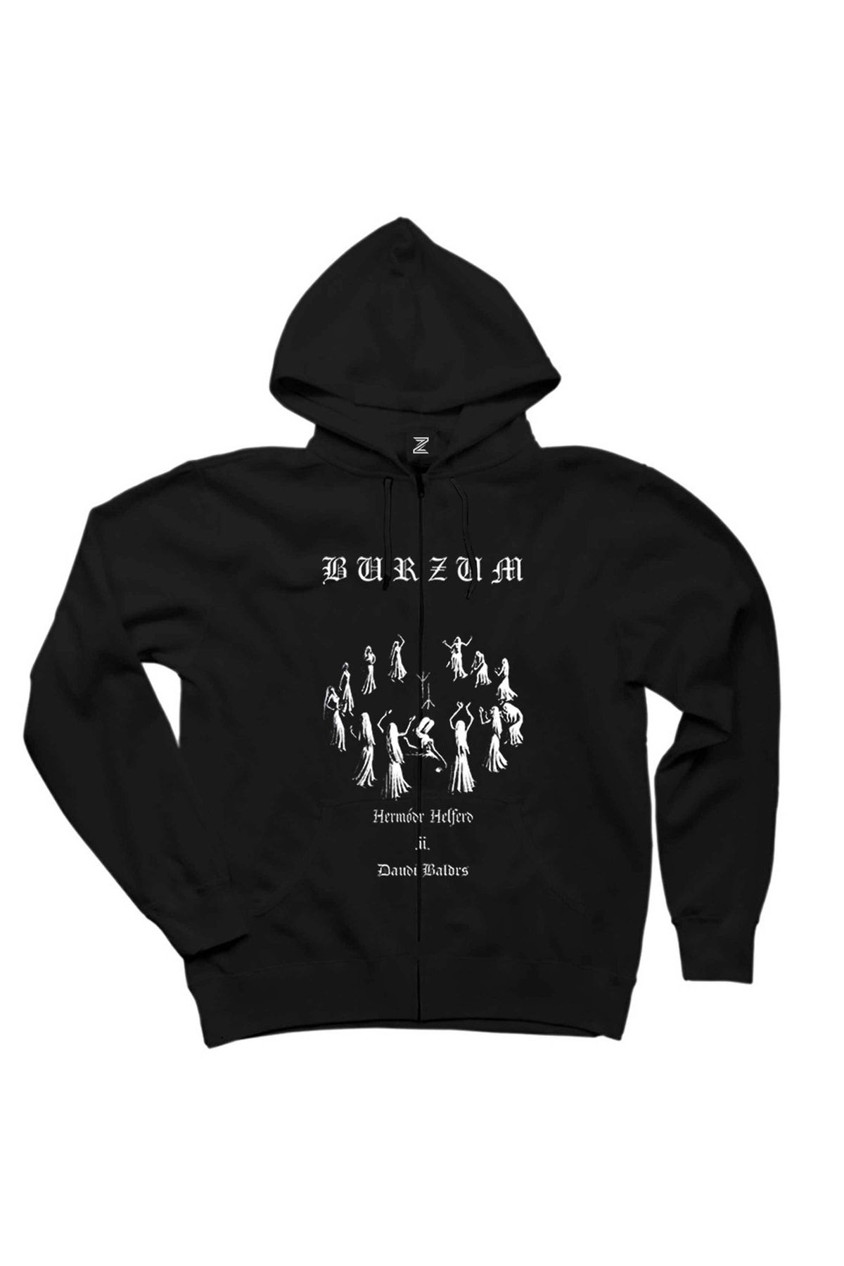 Z zepplin Burzum Graphic Black Zipper Hooded Sweatshirt Trendyol