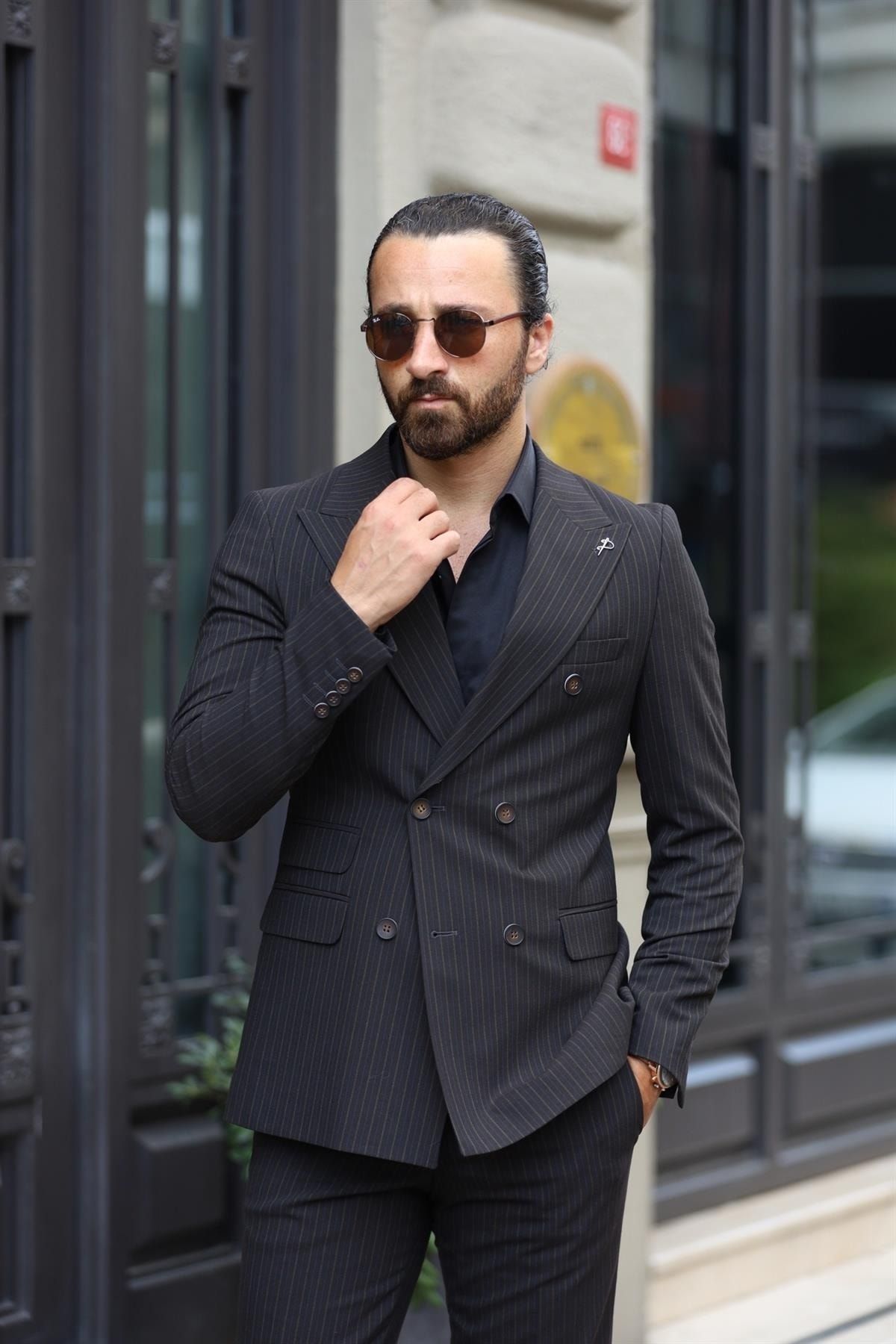 PAREZ Italyan Stil Kruvaze Takım Elbise Ceket Pantolon MB8682