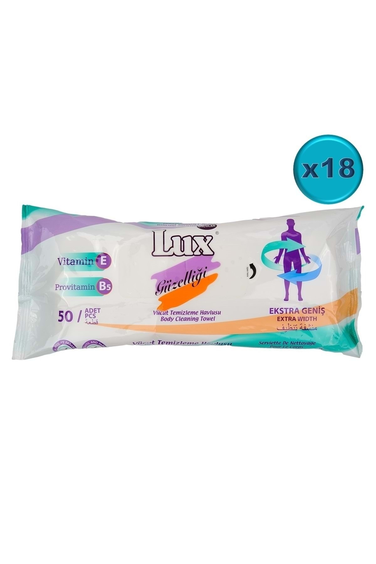 LUX Lüx Hasta Vücut Temizleme Islak Mendil Havlu 50 Yaprak Xl (18 Li Set)