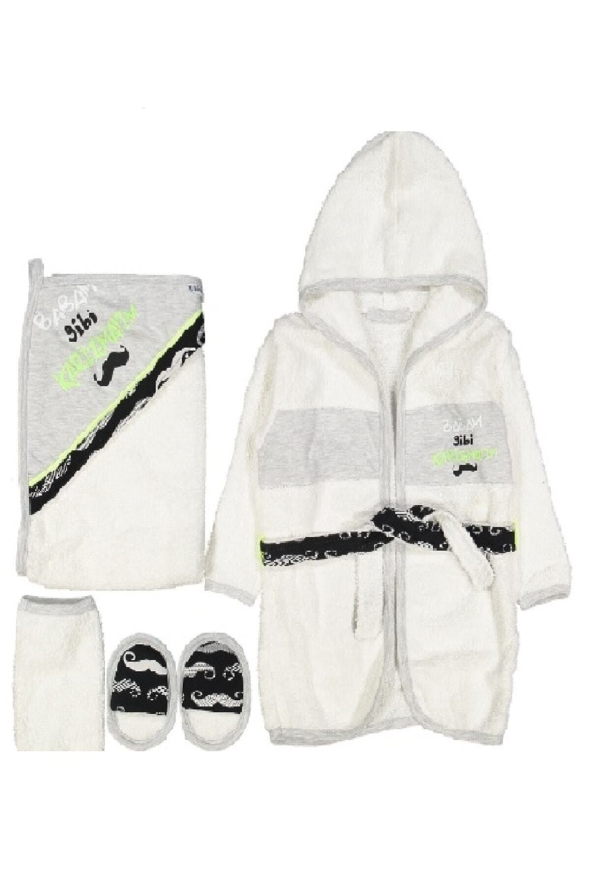 Miniworld Erkek Çocuk 0/12 Ay Babam Gibi Karizmayım Bornoz Set NE9519