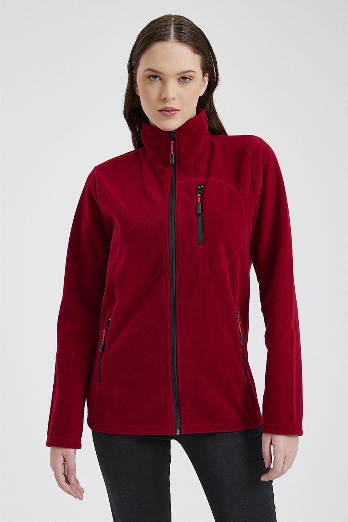 MAXIMILLIAN Γυναικείο φλις κόκκινο χρώμα με 3 τσέπες με φερμουάρ και γιακά μπατό εξωτερικού χώρου