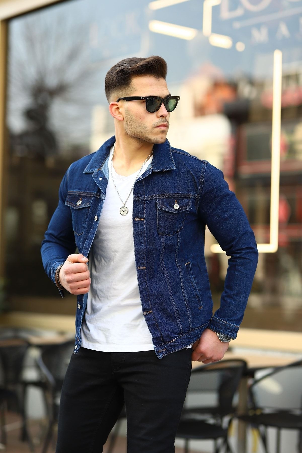 Denim jacket and sale button up shirt