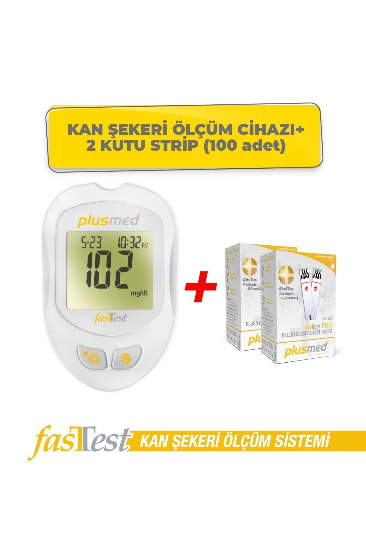 PlusMed Fasttest Kan Şekeri Ölçüm Cihazı Ve 2 Kutu Strip