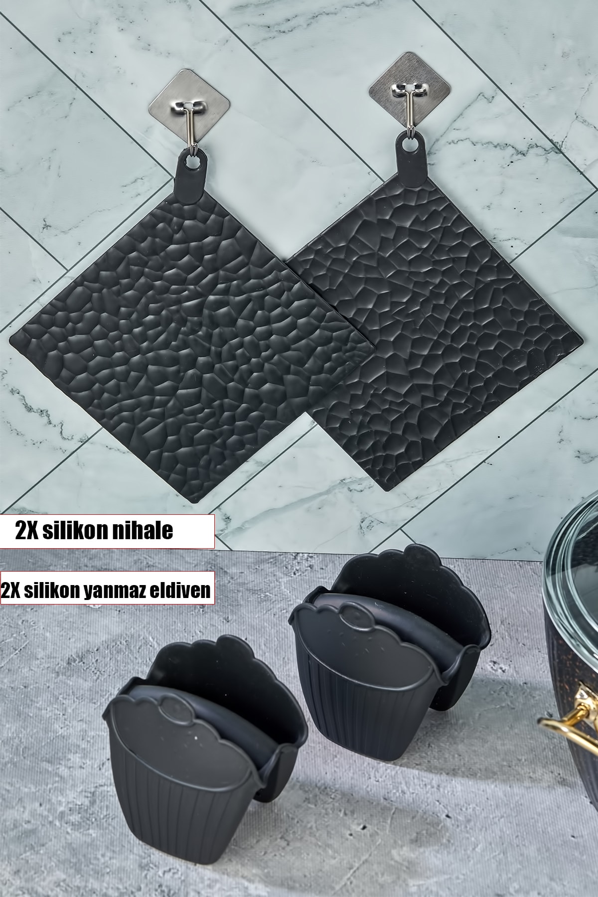 vipgross 4 Lü Silikon Nihale Ve Eldiven Seti Siyah