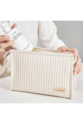 Valoa Halley Suni Deri Kapitone Makyaj Ve Seyahat Çantası - Bej