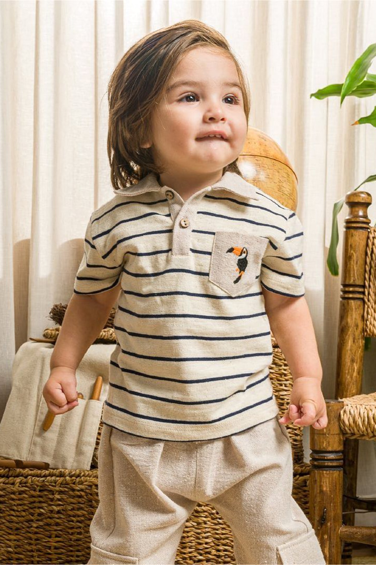 Parrot Embroidered Baby Boy 2pcs Linen Set