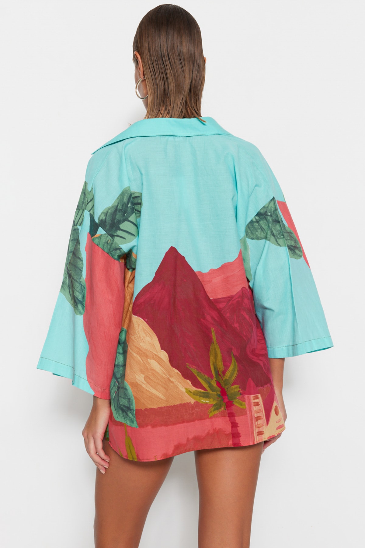 Trendyol Collection-Strandhemd- und Shorts-Set aus Baumwolle mit Landschaftsmuster – TBESS22AU0040 5