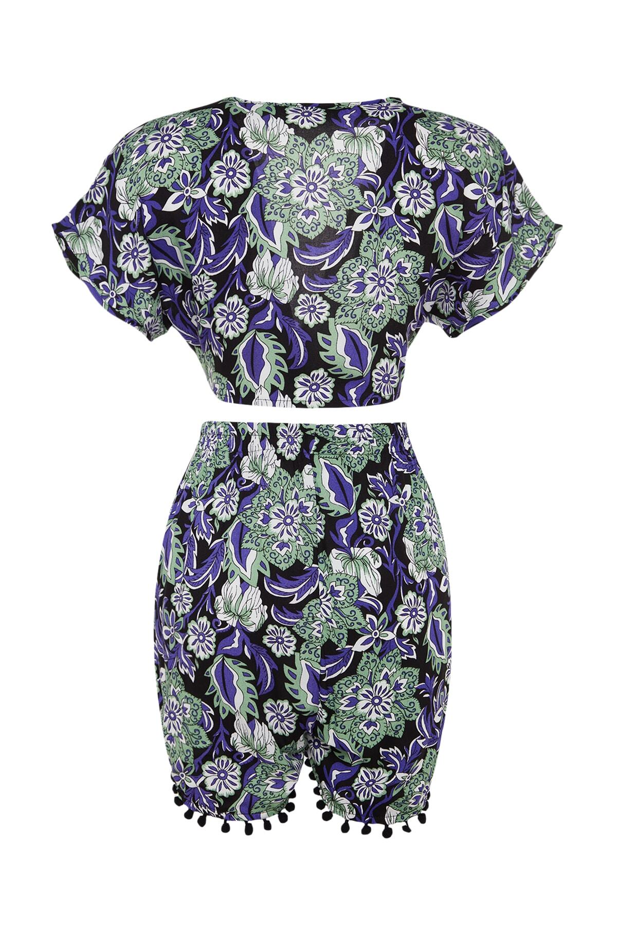 Trendyol Collection-Floral Print Woven Stripe Accessory Blouse Shorts Beach Suit Tbess19Bb0257 9