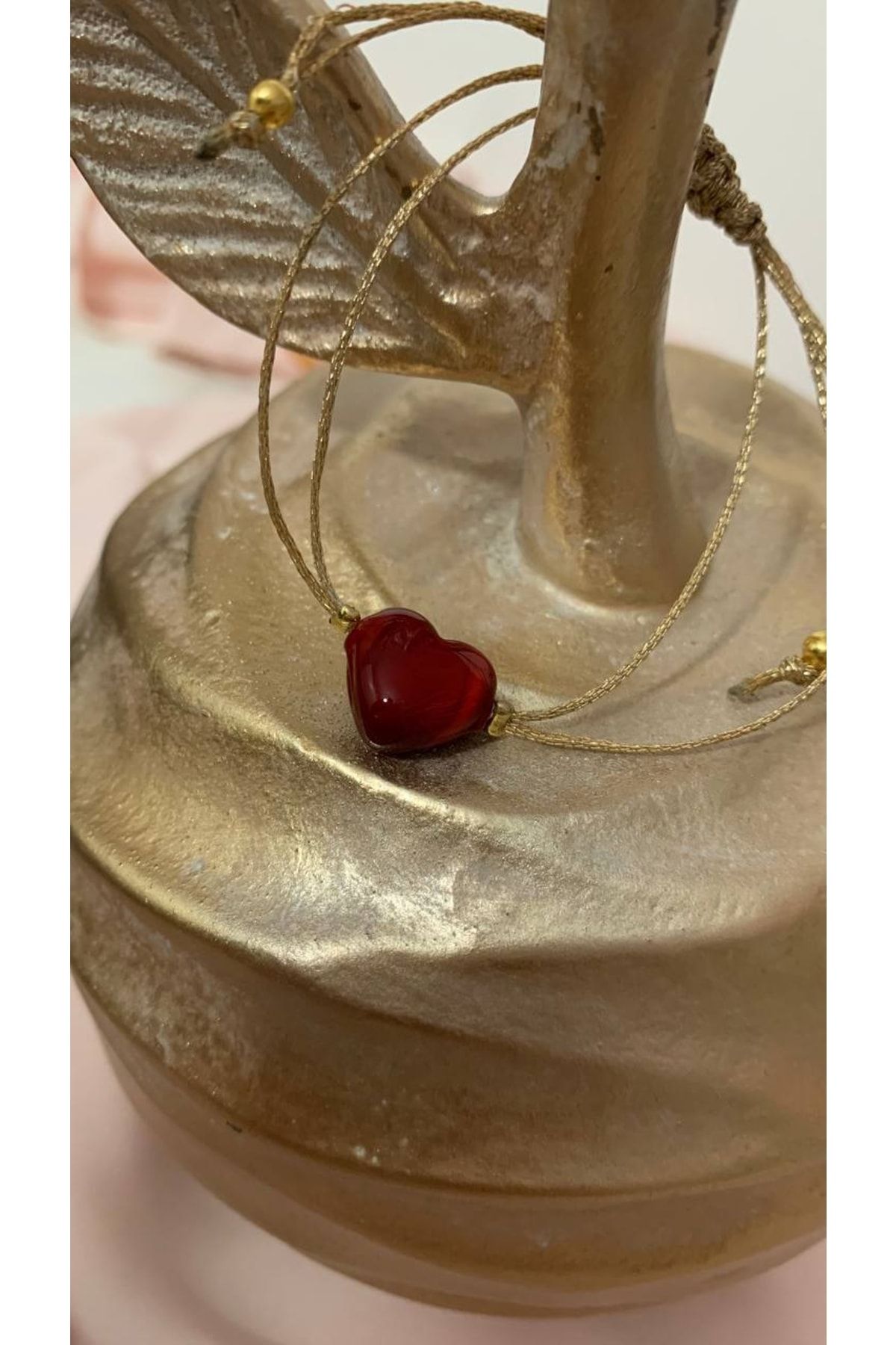 Chance’S Jewelry Murano Kırmızı Cam Kalp Ve Gold Ip Detay Ayarlanabilir Aşk Ve Şans Bilekliği
