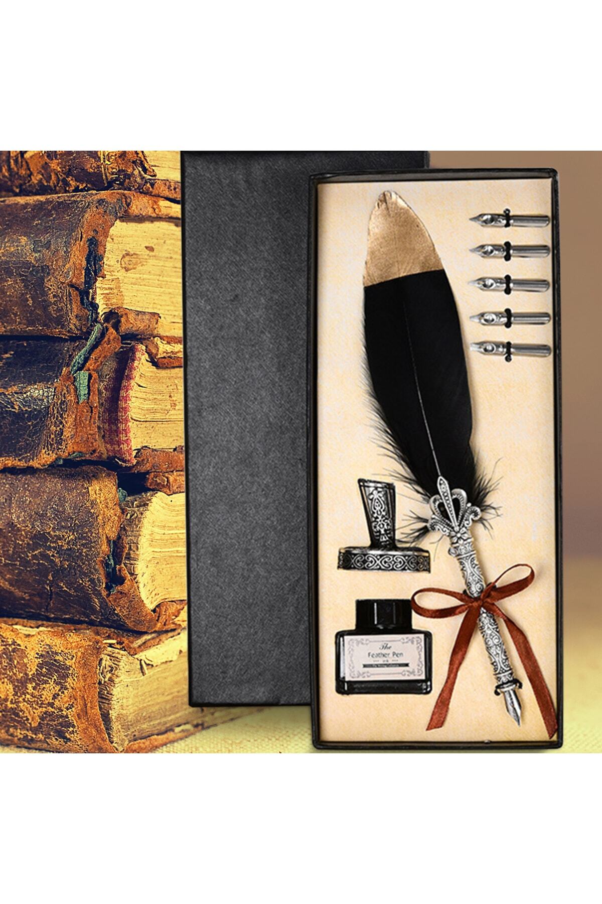 NRDLİFE Öğretmenler Gününe Özel Hediyelik Masa Üstü Kuş Tüylü Divit Kalem Ve Mürekkep Hokka Seti