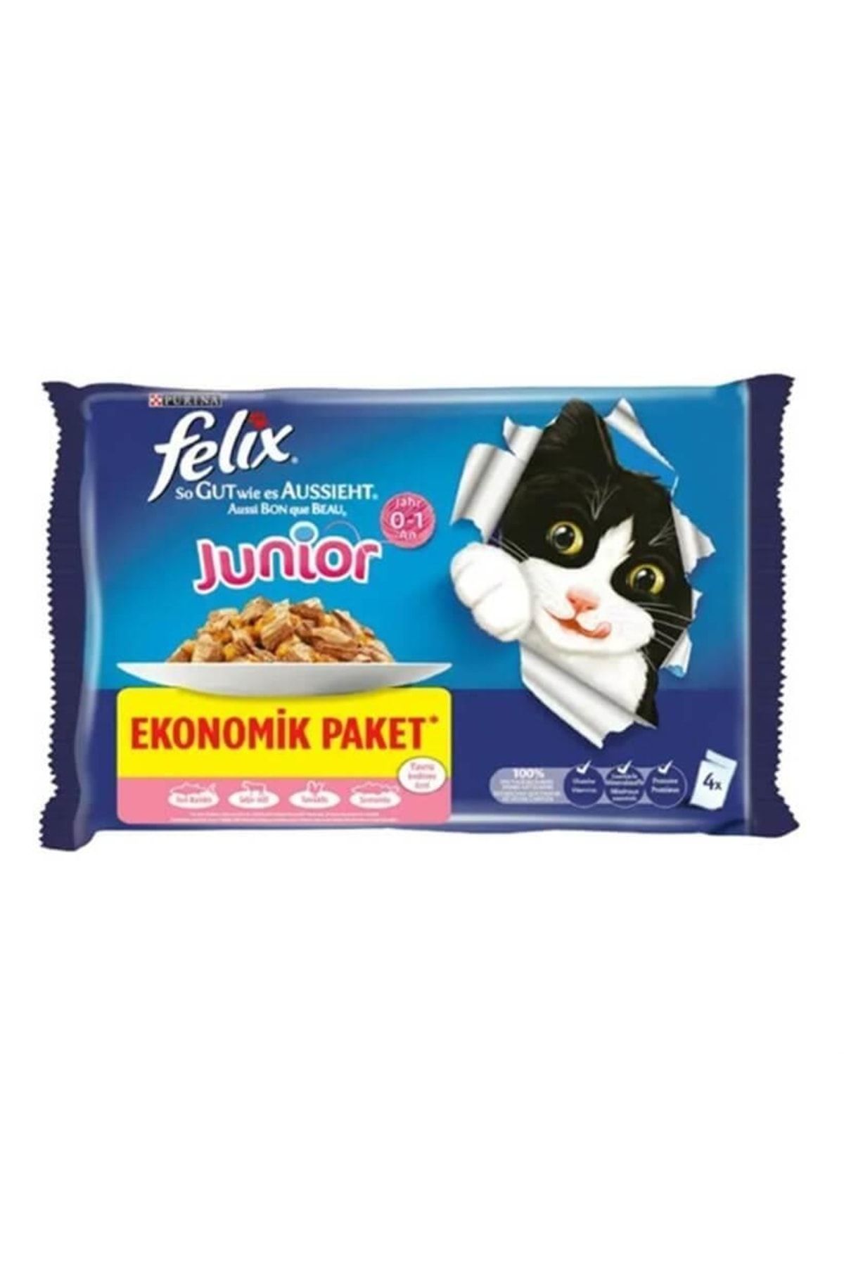 FELİX Felix Tavuklu Yavru Kedi Yaş Mama Eko Paket 85 Gr 4LÜ PAKET