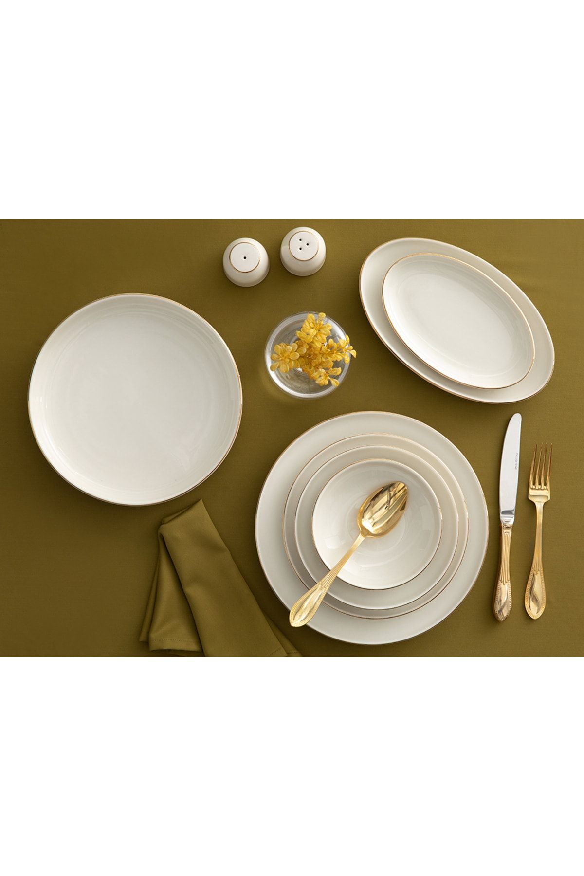 سرویس ظروف غذاخوری سفید چینی لبه طلایی مدل تورینو طرح ساده 54 تیکه انگلیش هوم English Home