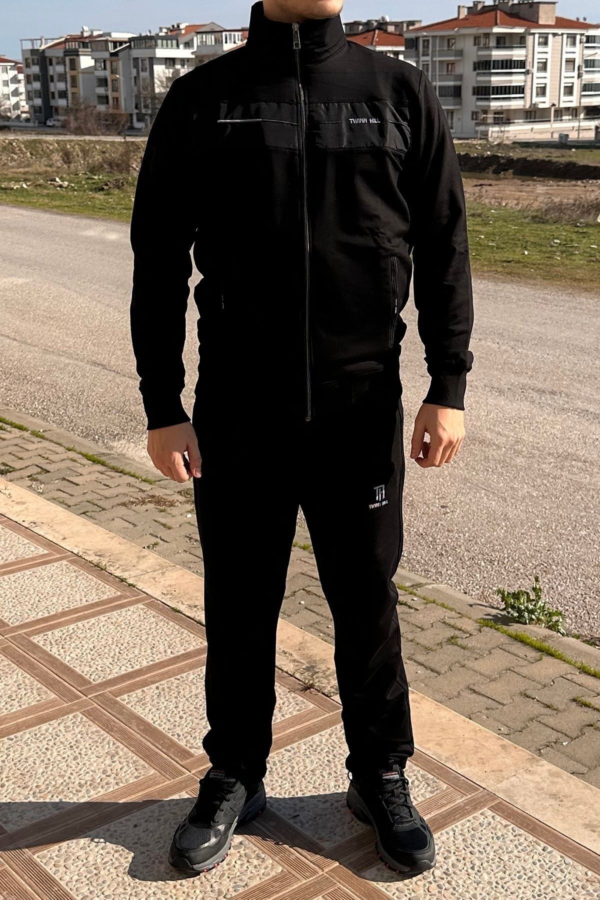 Mens black cotton best sale tracksuit