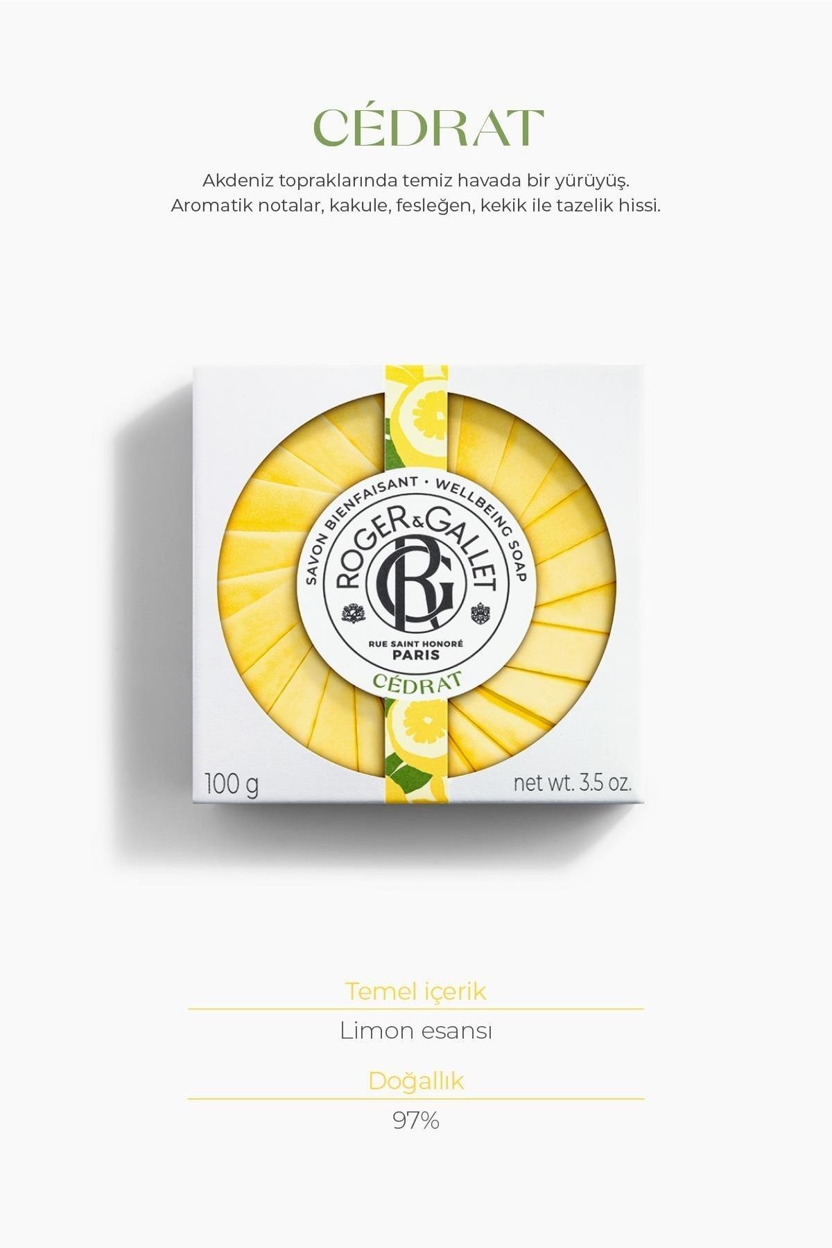 صابون جامد معطر، احیا کننده، گیاهی سدرات با عصاره هل، ریحان، آویشن و مرکبات 100 گرم Roger&Gallet