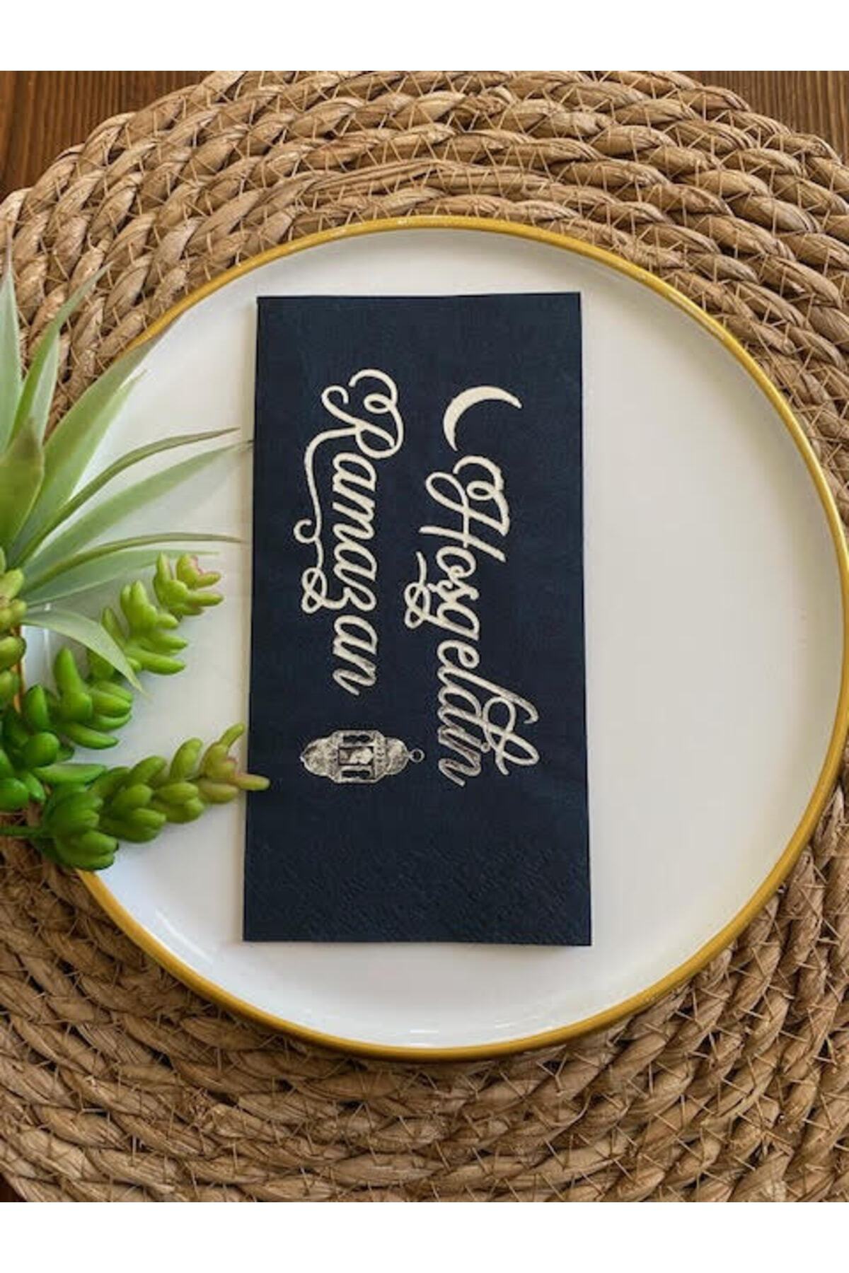 kidspartim-Silver Gilded Black Welcome Ramadan Napkin 16 Pieces 1