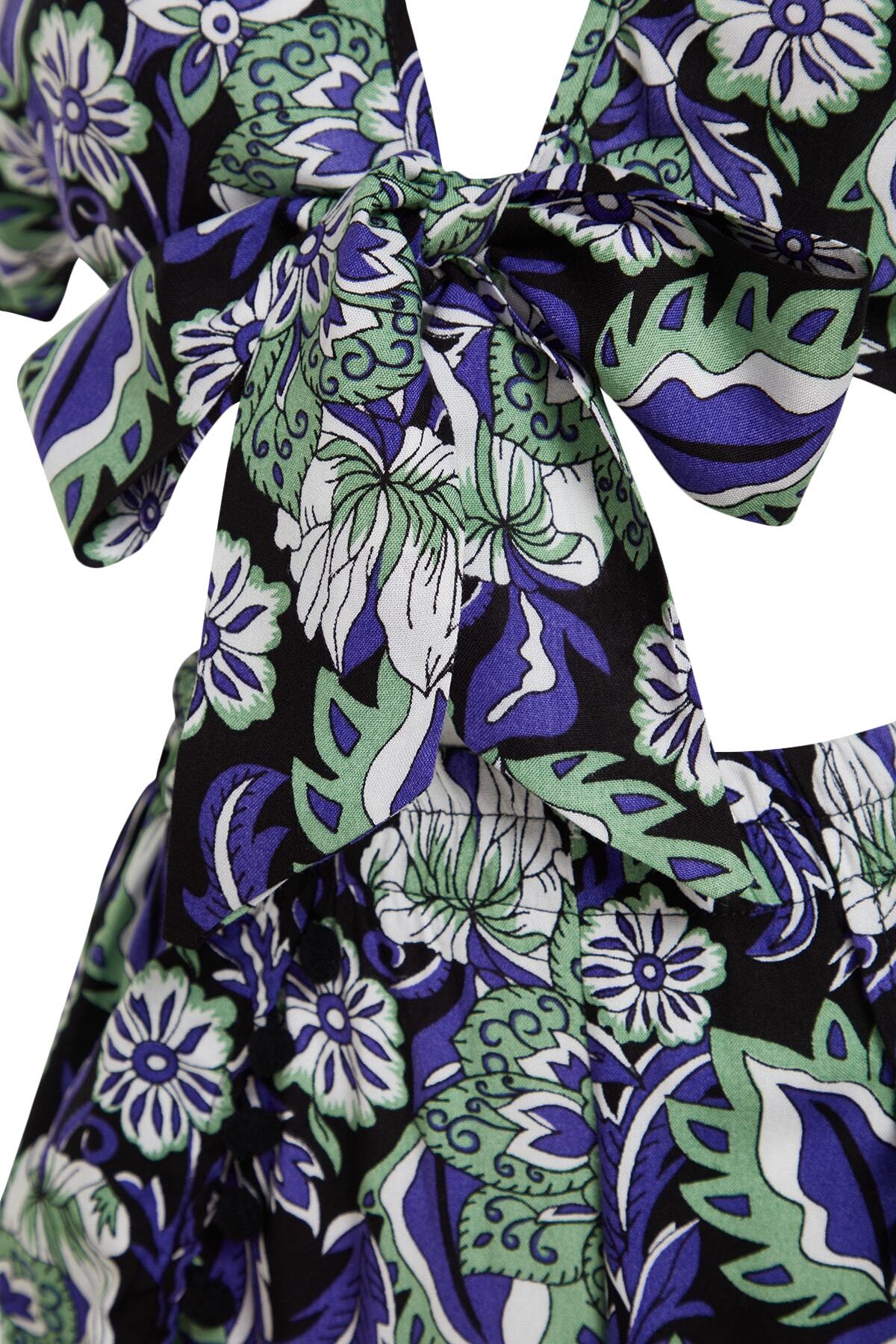 Trendyol Collection-Floral Print Woven Stripe Accessory Blouse Shorts Beach Suit Tbess19Bb0257 7
