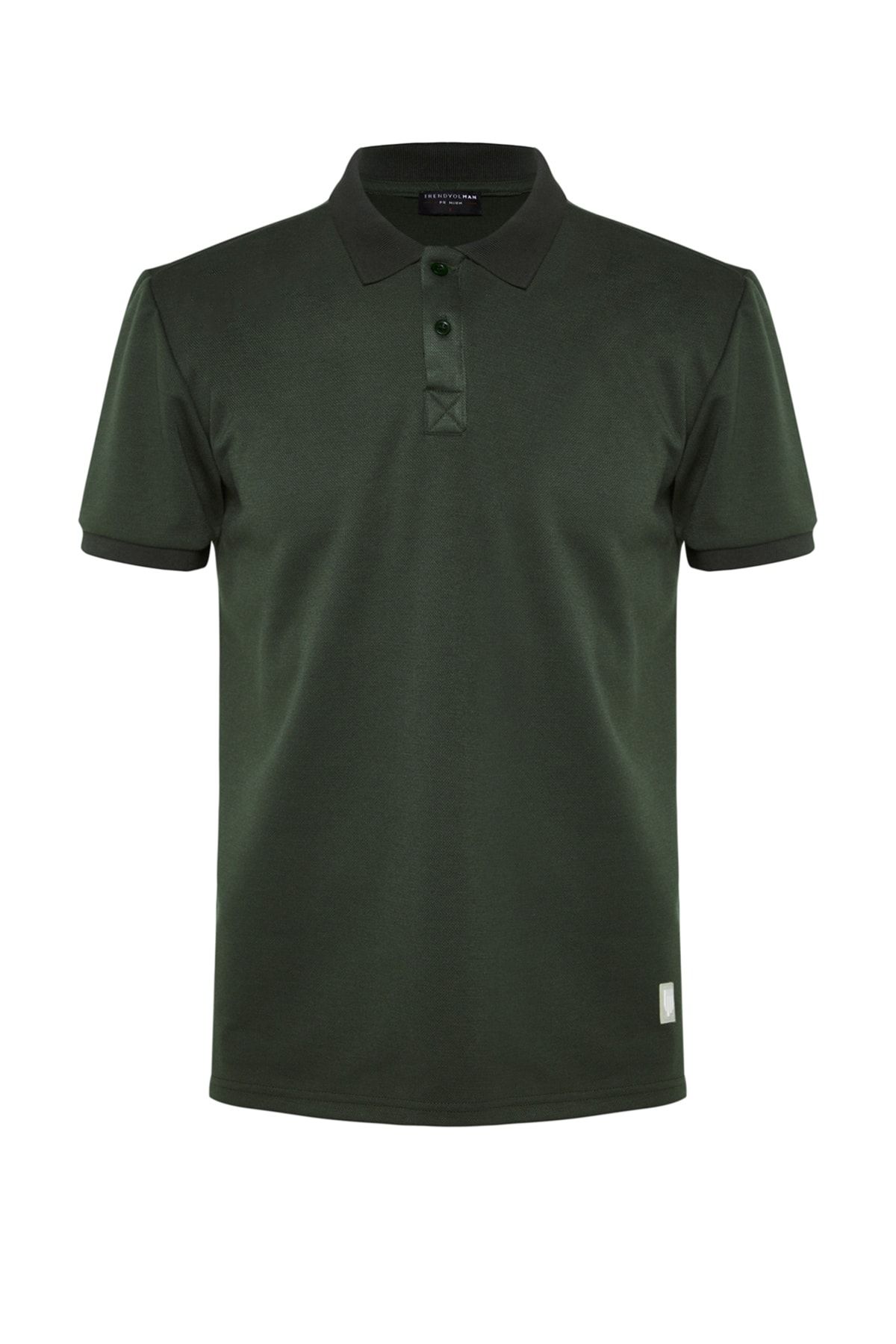 Trendyol Collection-Tricou cu decolteu polo premium kaki cu croială obișnuită și aplicată TMNSS23PO00016 7