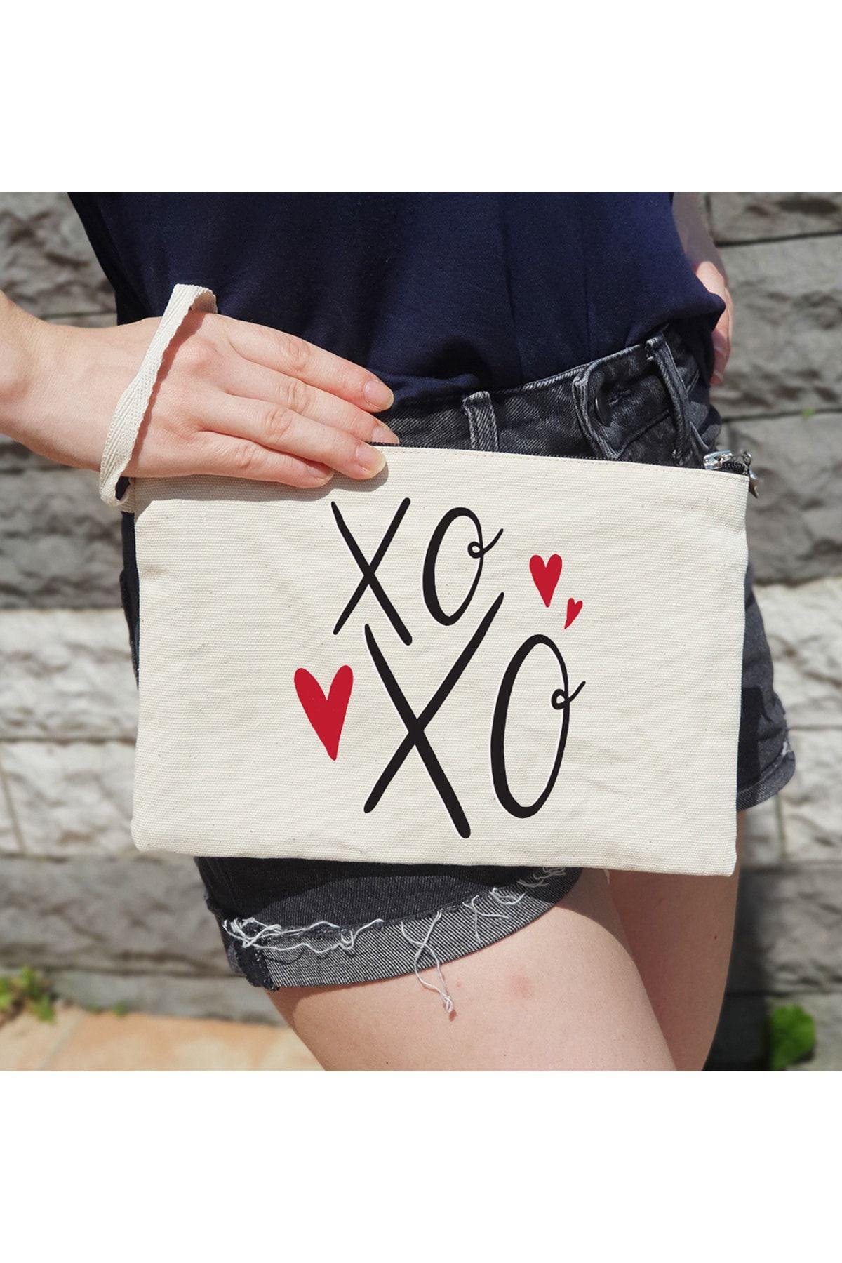 PEKSHOP Clutch Bag Lined Makeup Bag with Xoxo Written Trendyol