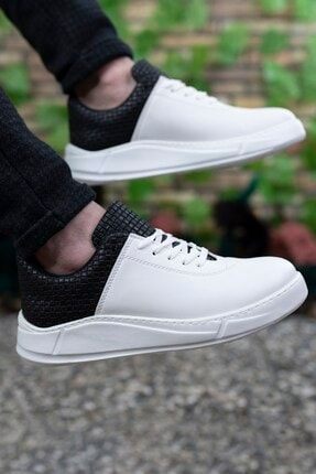Erkek Beyaz Siyah Cilt Hasır Desenli Sneaker 0012m012 RCNM012