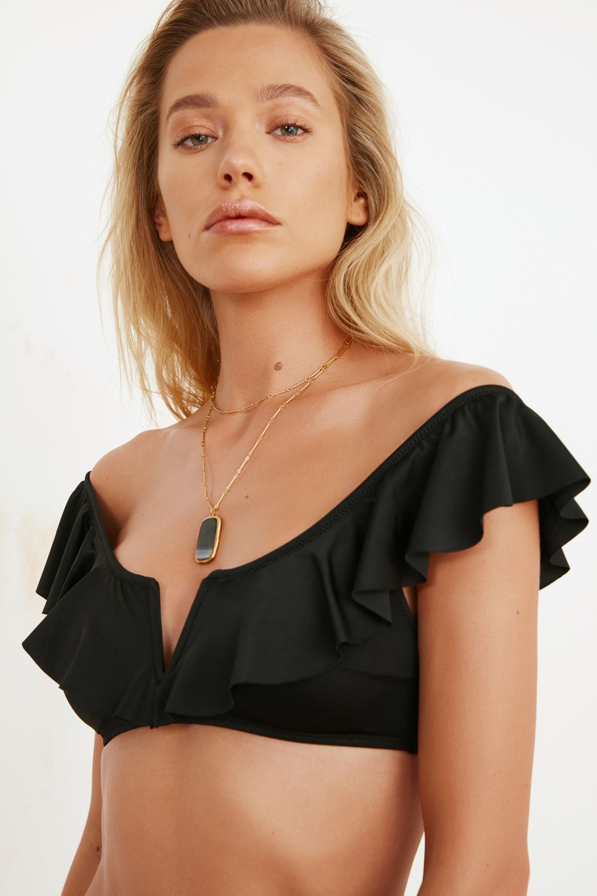 Black ruffle clearance bikini top