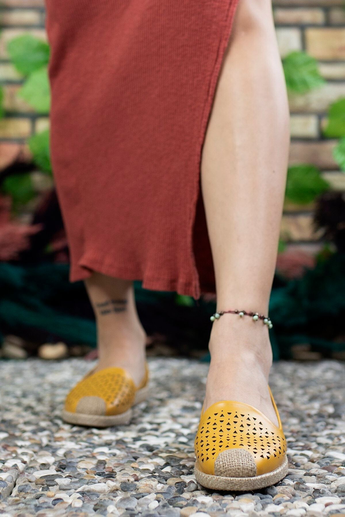 Riccon-Pantofi casual de damă, muștar, cu detalii de paie 0012110 5