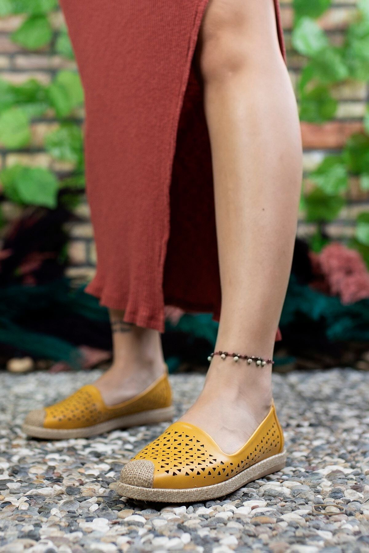 Riccon-Pantofi casual de damă, muștar, cu detalii de paie 0012110 6