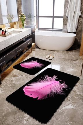 Pembe Tüy Desenli 2'li Büyük Boy Banyo Paspas Seti TLAHMB-031