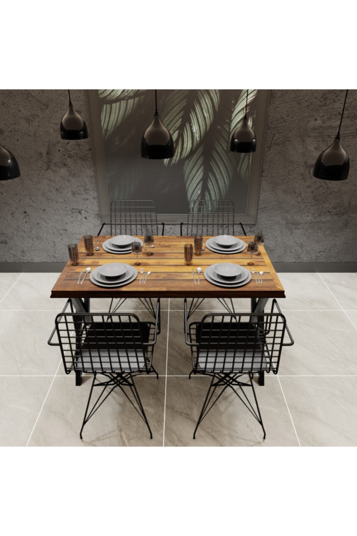 NEMSA METAL Masif Yemek Masa Takımı Mutfak Masası Cafe Masası 4 Adet