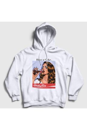 Unisex Beyaz Coke Lana Del Rey Kapüşonlu Sweatshirt 156270tt